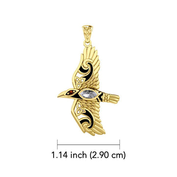 Mythical Raven 14K Yellow Gold Jewelry Pendant with Gemstone GPD5382 - Jewelry